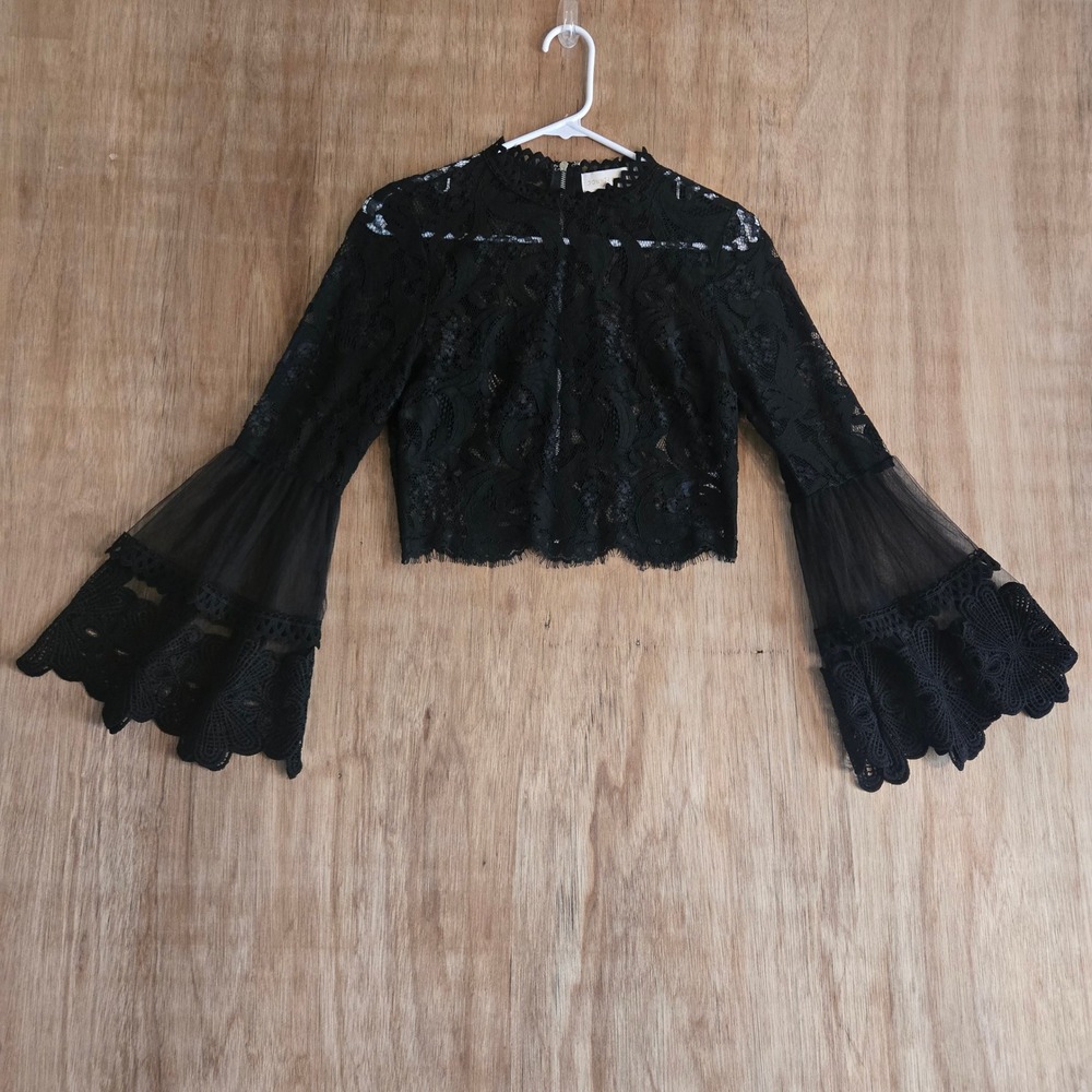 Donnee Par Dieu Whimsigoth Floral Lace Bell Sleeve Crop Top CT5458 Small Zip